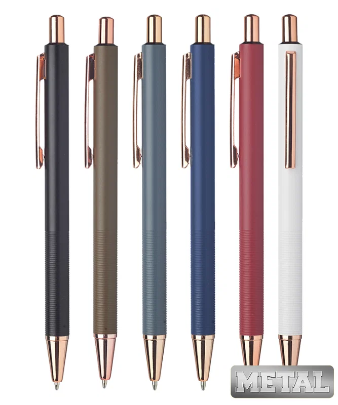 Rose Gold Trim Ridge Metal Pens — view 2