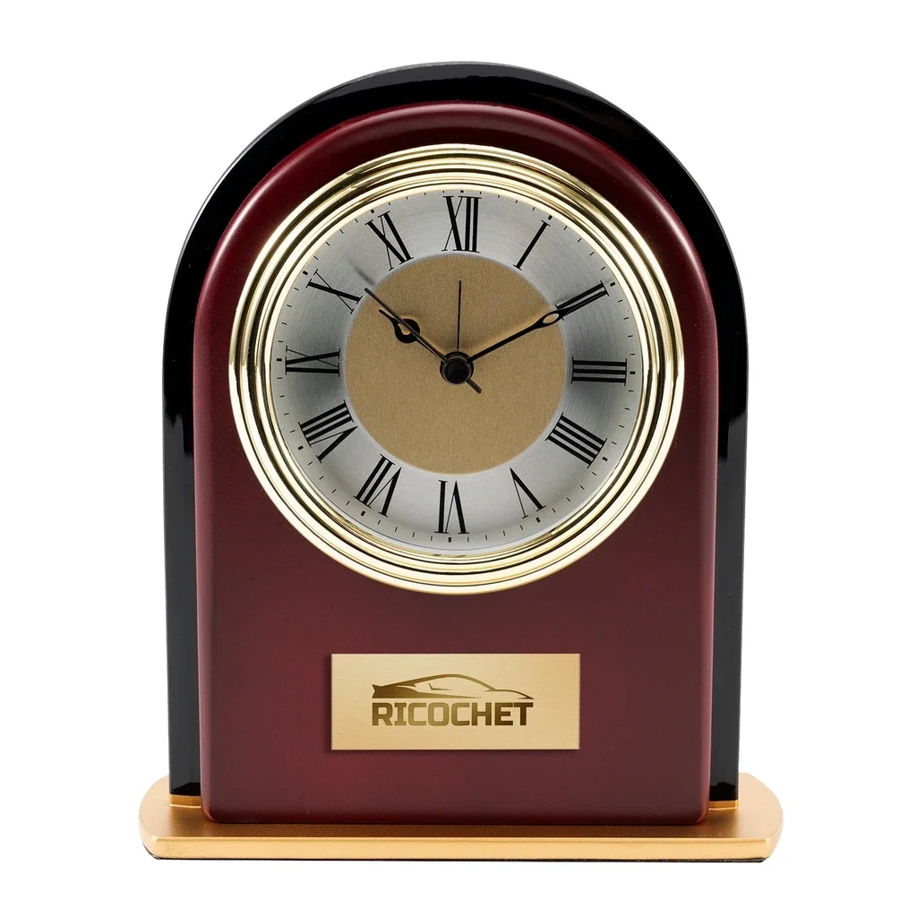 Rosewood and Black Glass Arch Clock — Rosewood — view 2