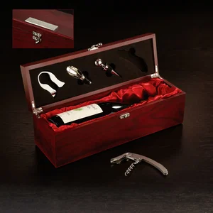 4-Piece Rosewood Wine Tool Set, 14.19" x 4.88" Lined Wooden Box, Laser Engraved