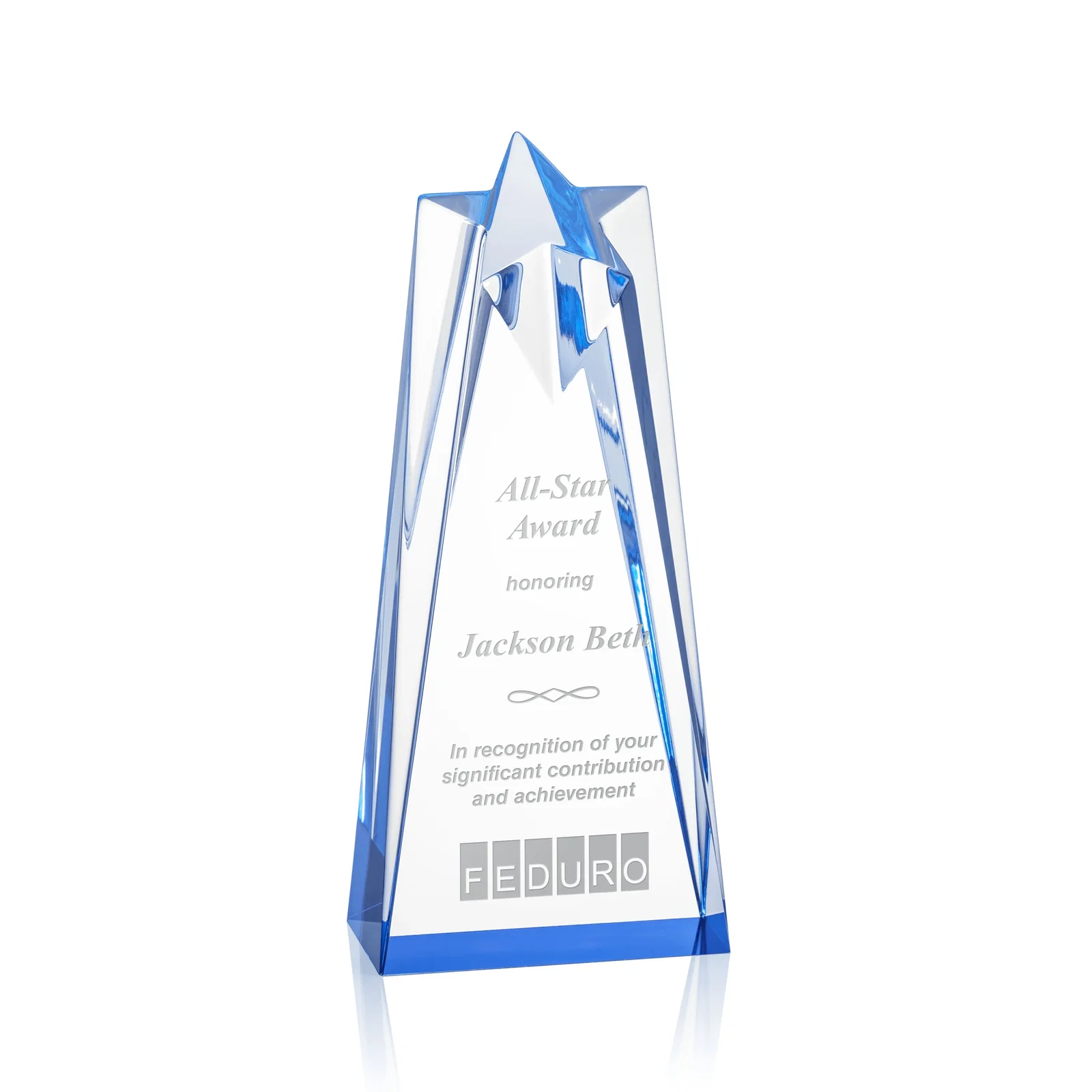 Custom Clear Acrylic Star Award with Tapered Points for dealer and partner awards