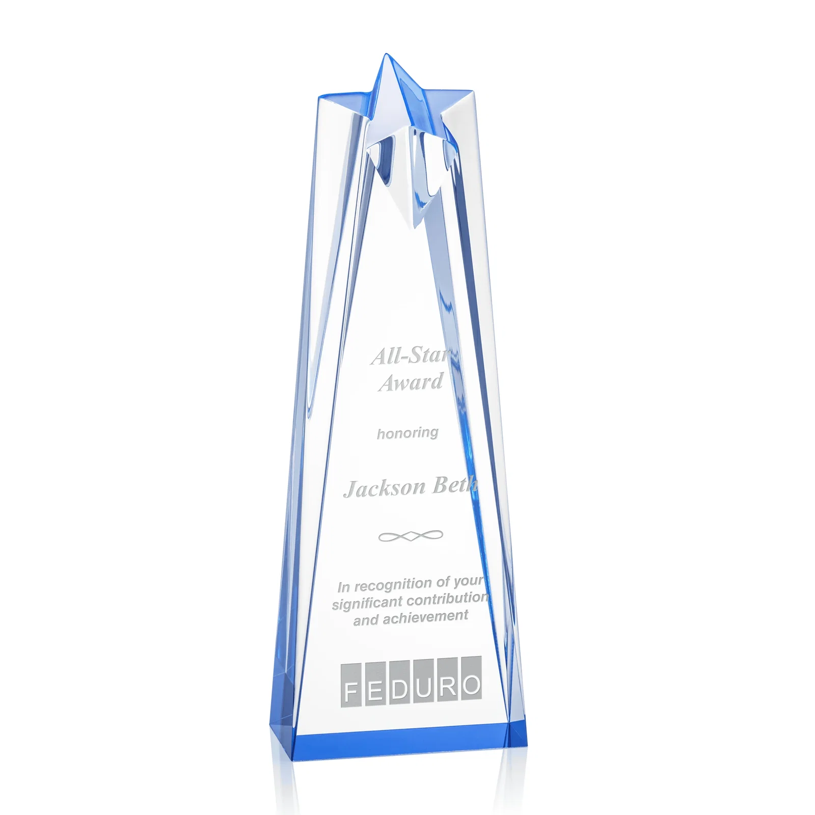 Custom Clear Acrylic Star Award with Tapered Points for company anniversary events