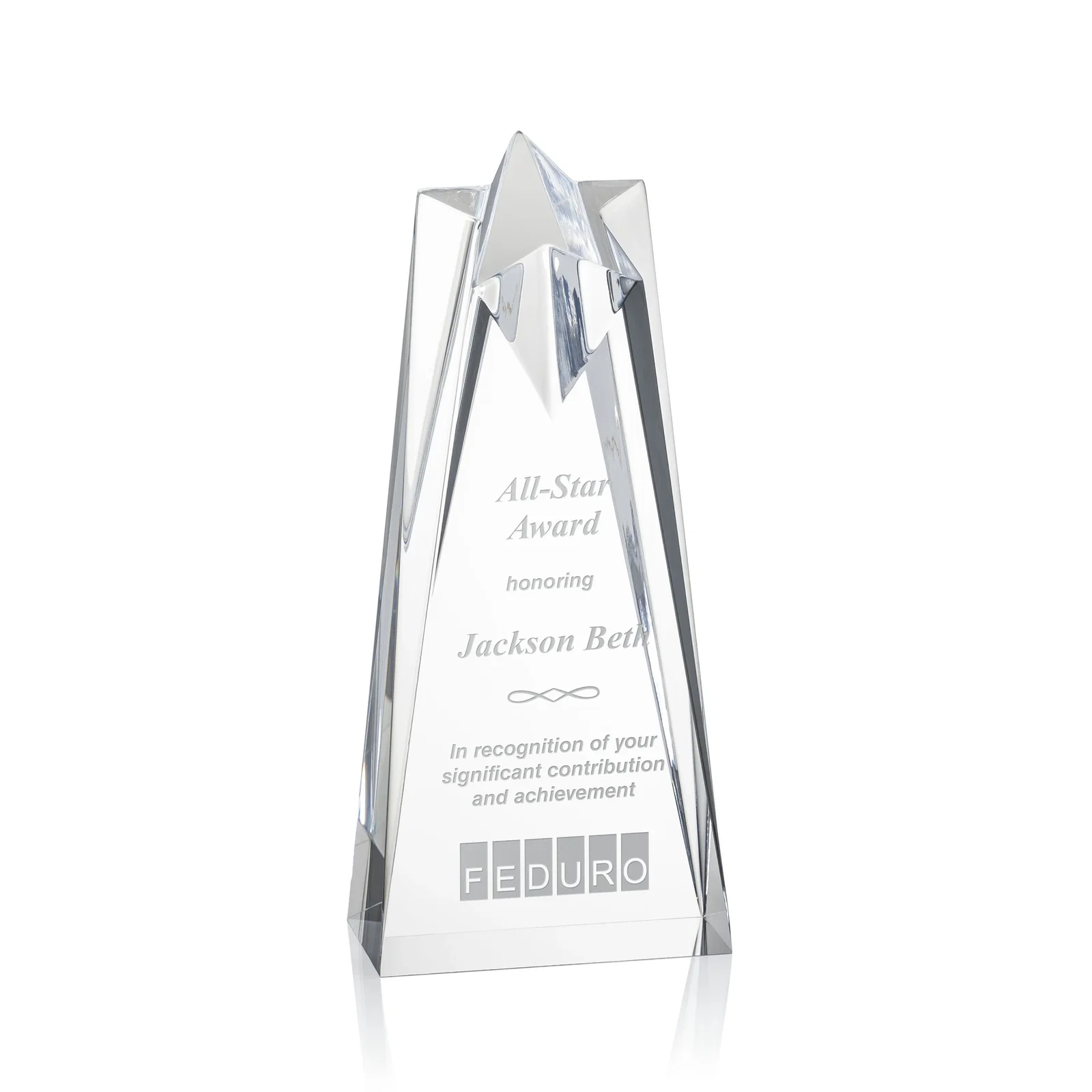 Custom Clear Acrylic Star Award with Tapered Points for service anniversary gifts