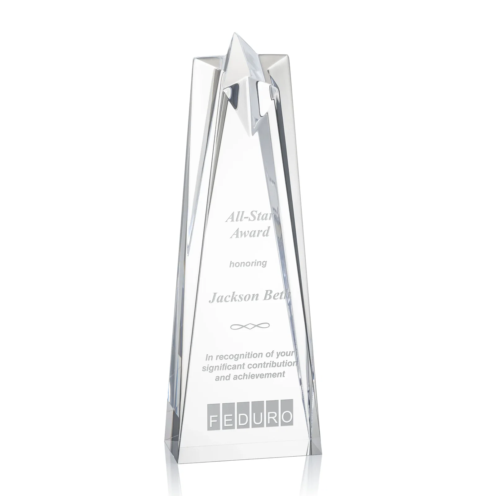 Custom Clear Acrylic Star Award with Tapered Points for sales achievement awards