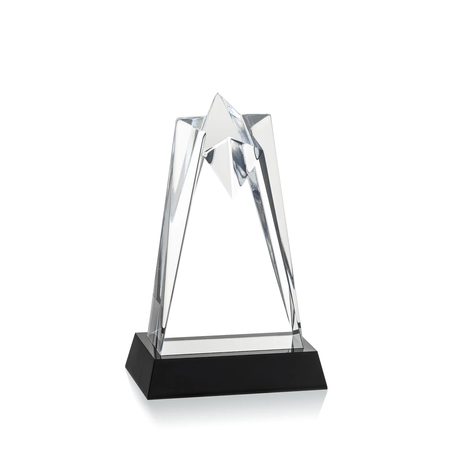 Personalized Two-Piece Acrylic Star Award on Black Base, Engraved on Back for corporate award ceremonies
