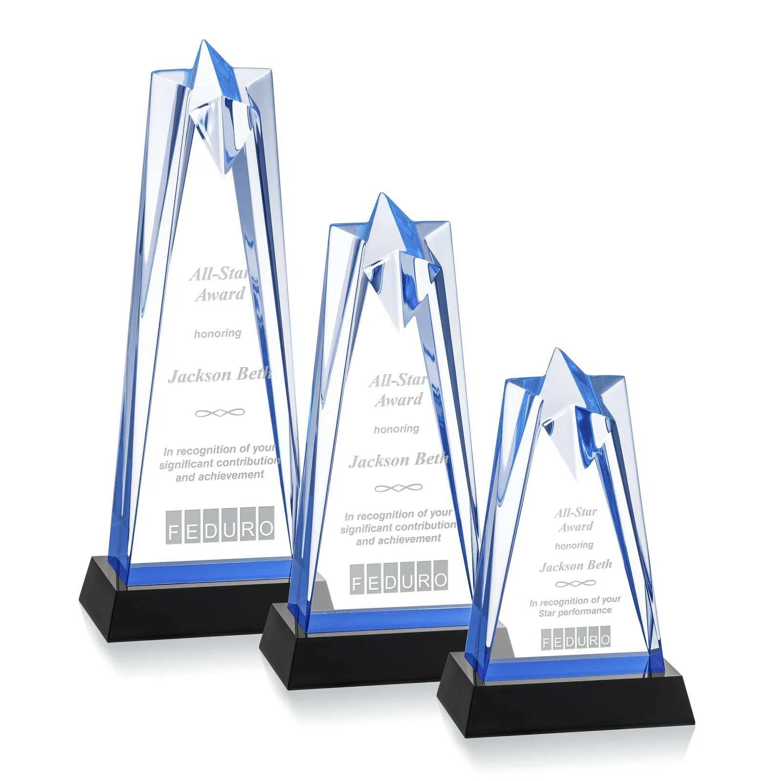 Custom Two-Piece Acrylic Star Award on Black Base, Engraved on Back for safety achievement programs