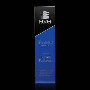 Blue and Clear Optical Crystal Upright Tower Award
