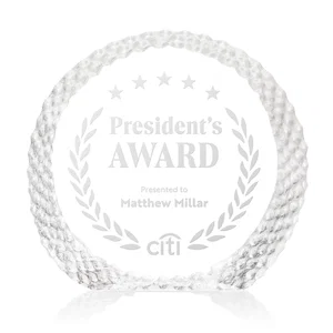 Optical Crystal Round Award With an Interwoven-Circle Border