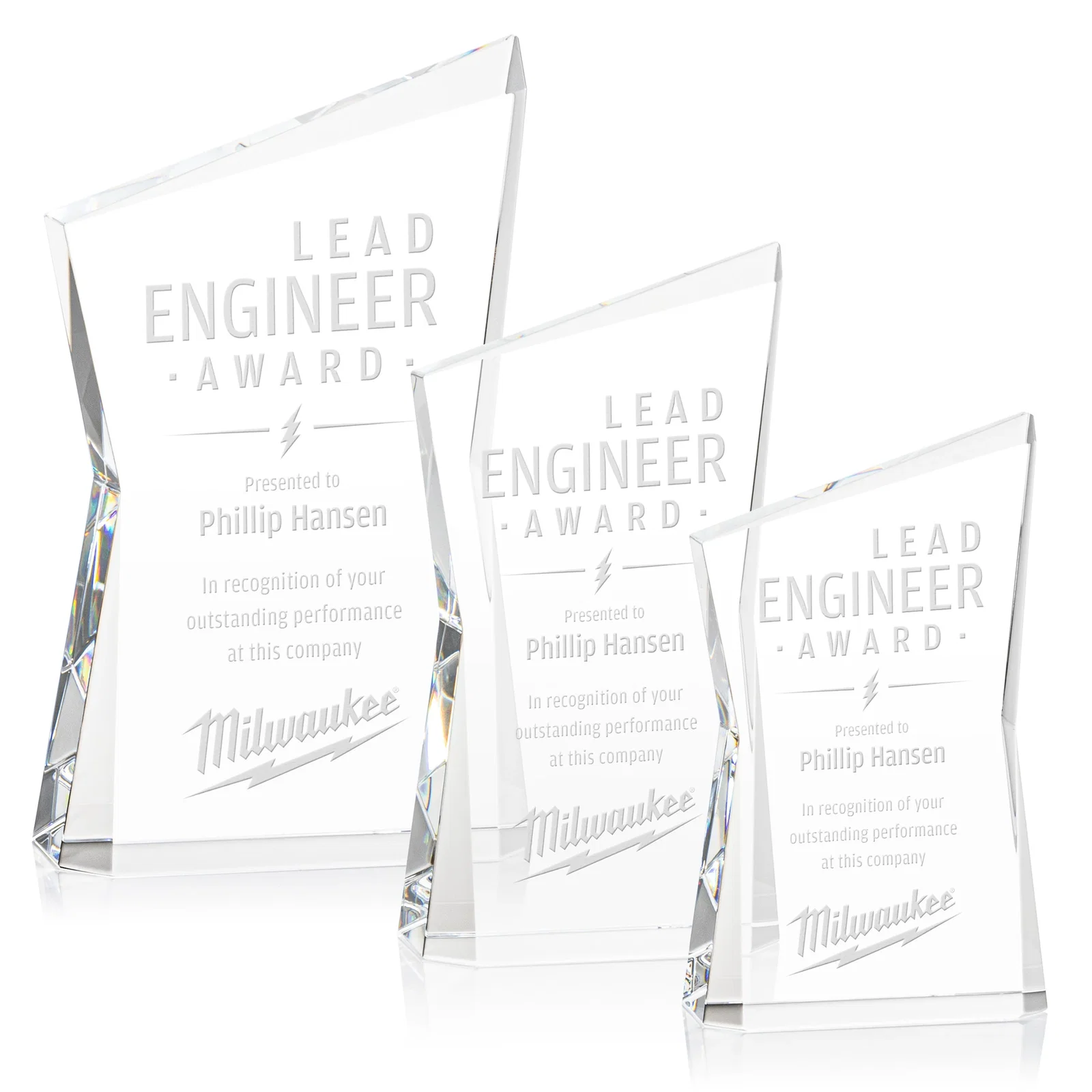 Custom Optical Crystal Award with Bowtie Shape and Beveled Peak, awards for employee recognition