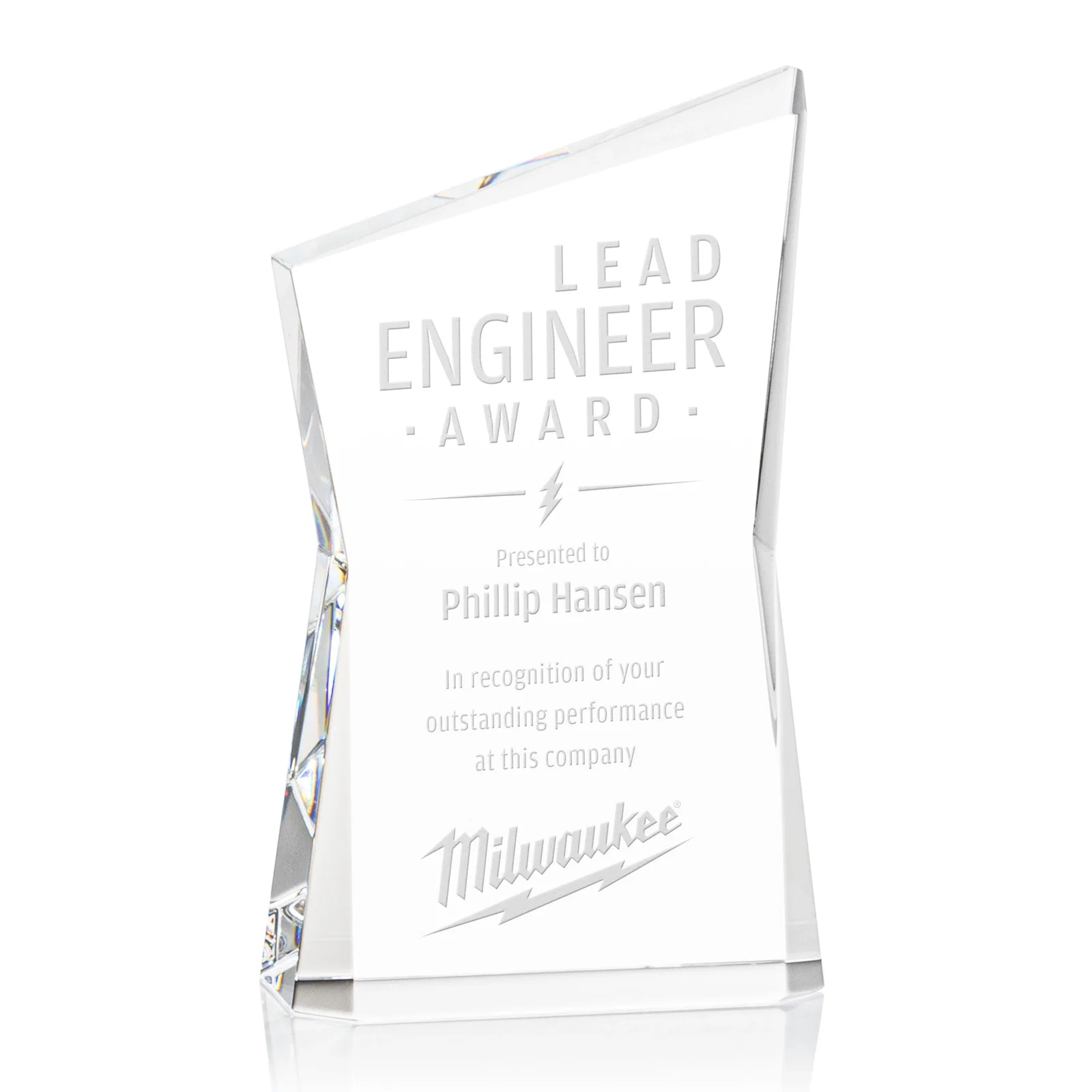 Custom Optical Crystal Award with Bowtie Shape and Beveled Peak, awards for corporate award ceremonies