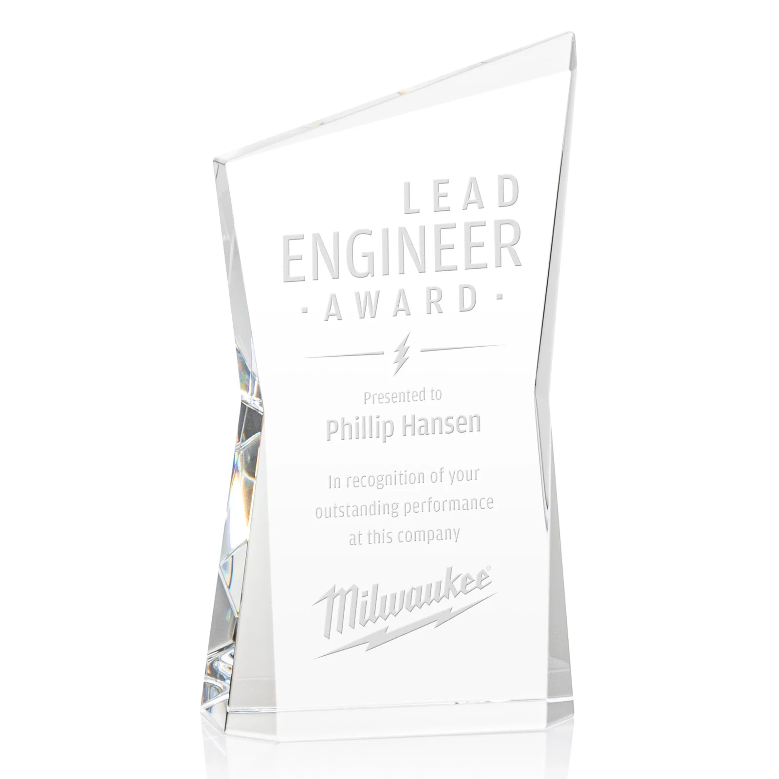 Custom Optical Crystal Award with Bowtie Shape and Beveled Peak, awards for service anniversary gifts