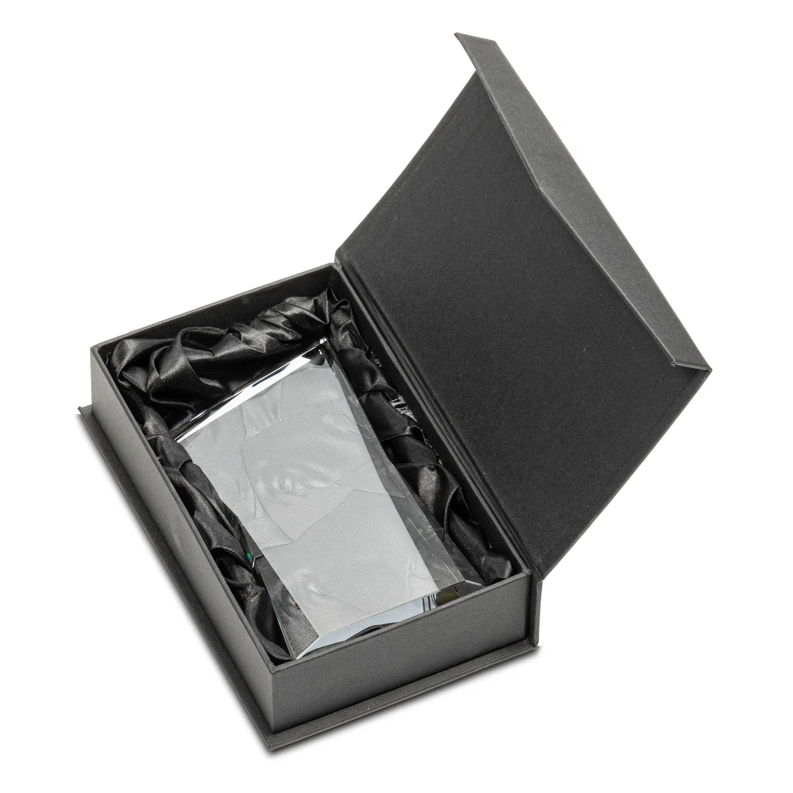 Custom Optical Crystal Award with Bowtie Shape and Beveled Peak, awards for retirement presentations