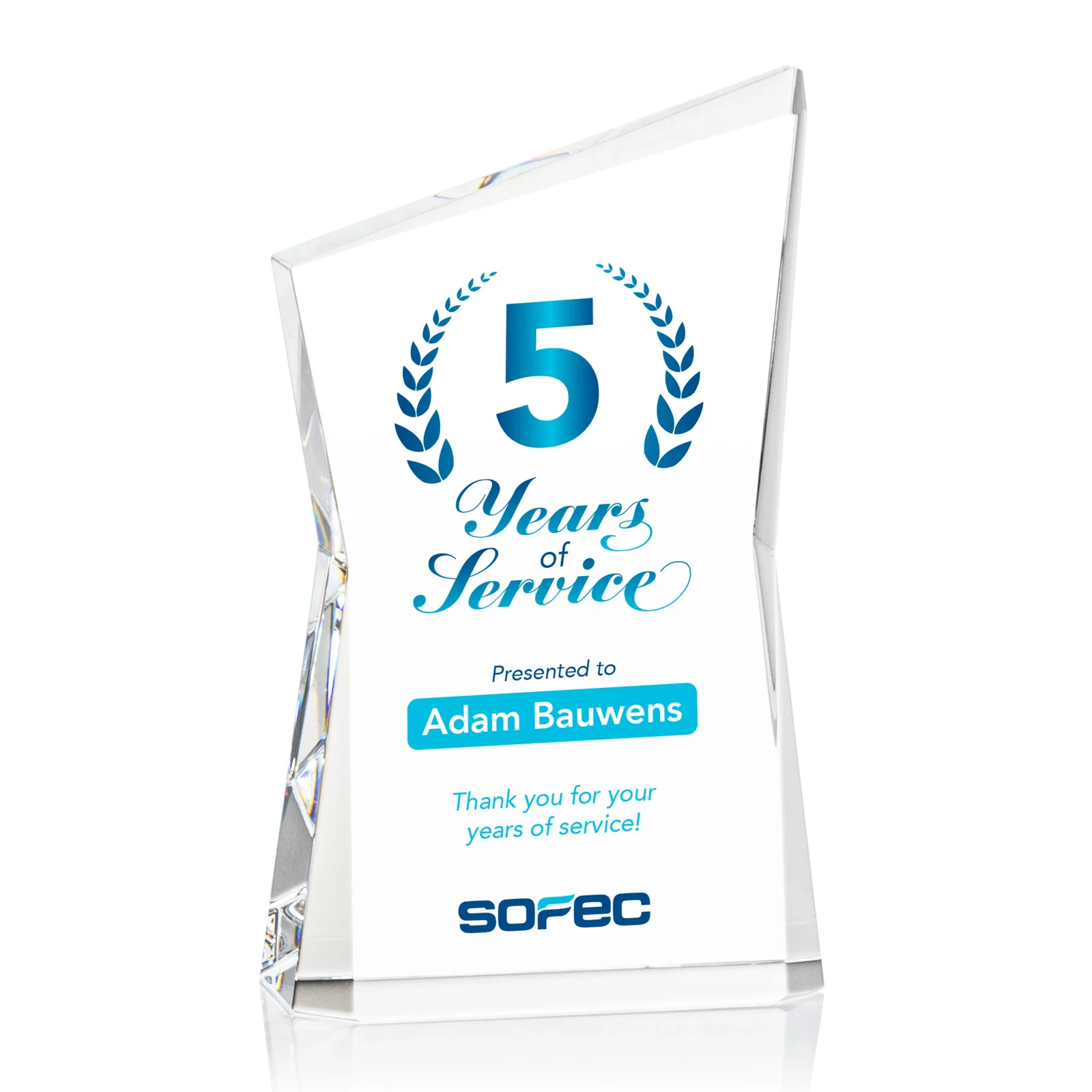 Custom Optical Crystal Award with Bowtie Shape and Beveled Peak, awards for donor appreciation