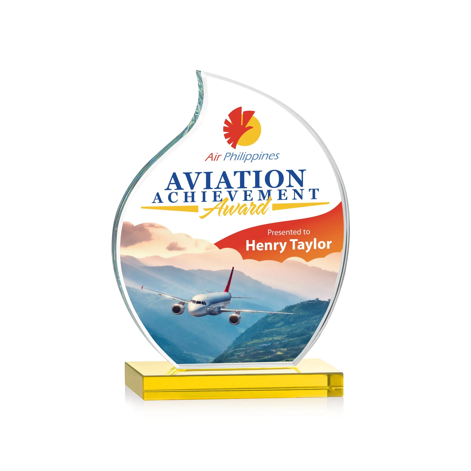 Personalized Starfire Crystal Flame Award with Curved, Unfaceted Lines for team milestone celebrations