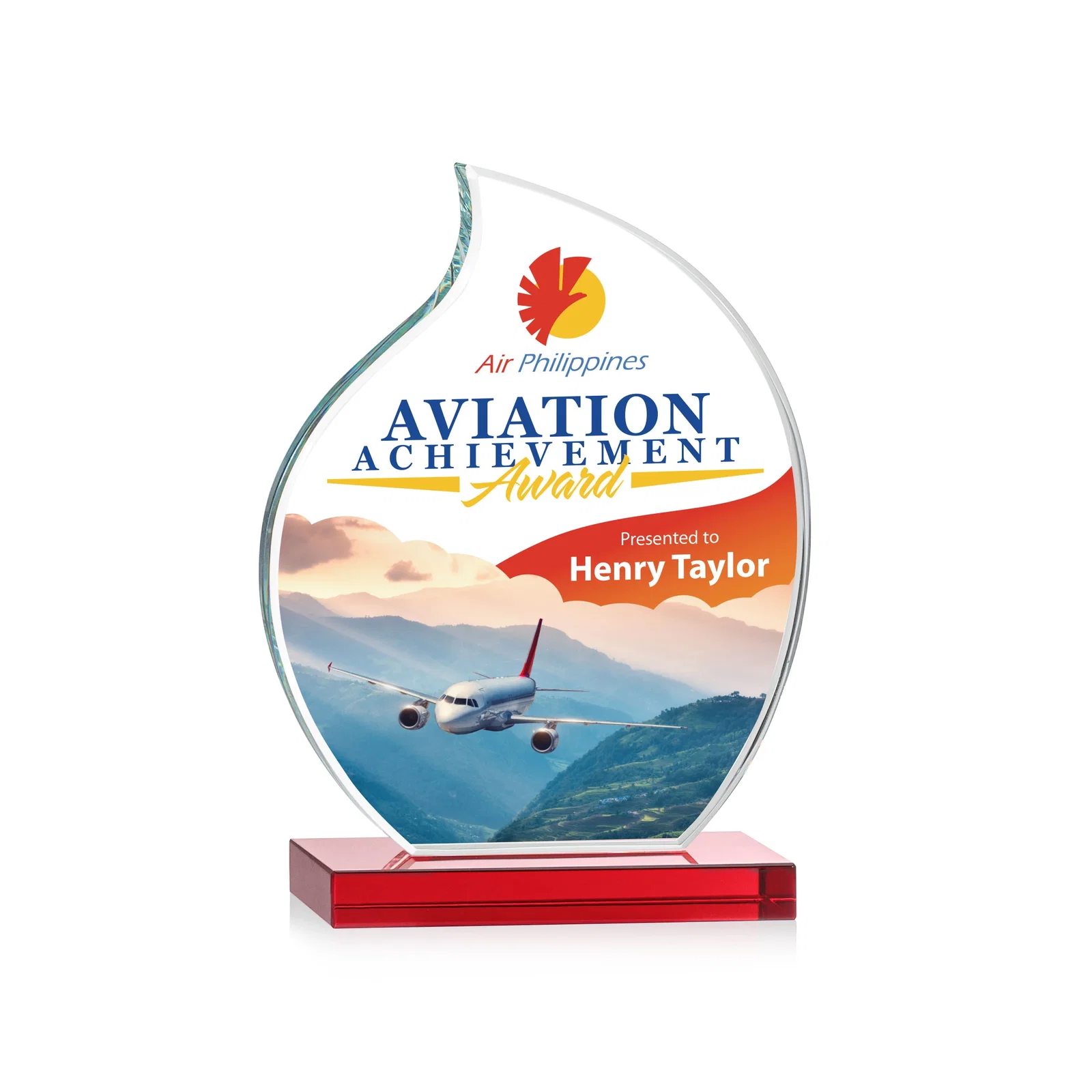 Personalized Starfire Crystal Flame Award with Curved, Unfaceted Lines for donor appreciation