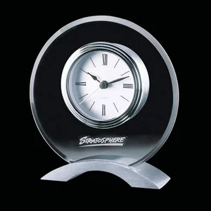 Round Chrome-Face Desk Clock on Brushed Aluminum Base