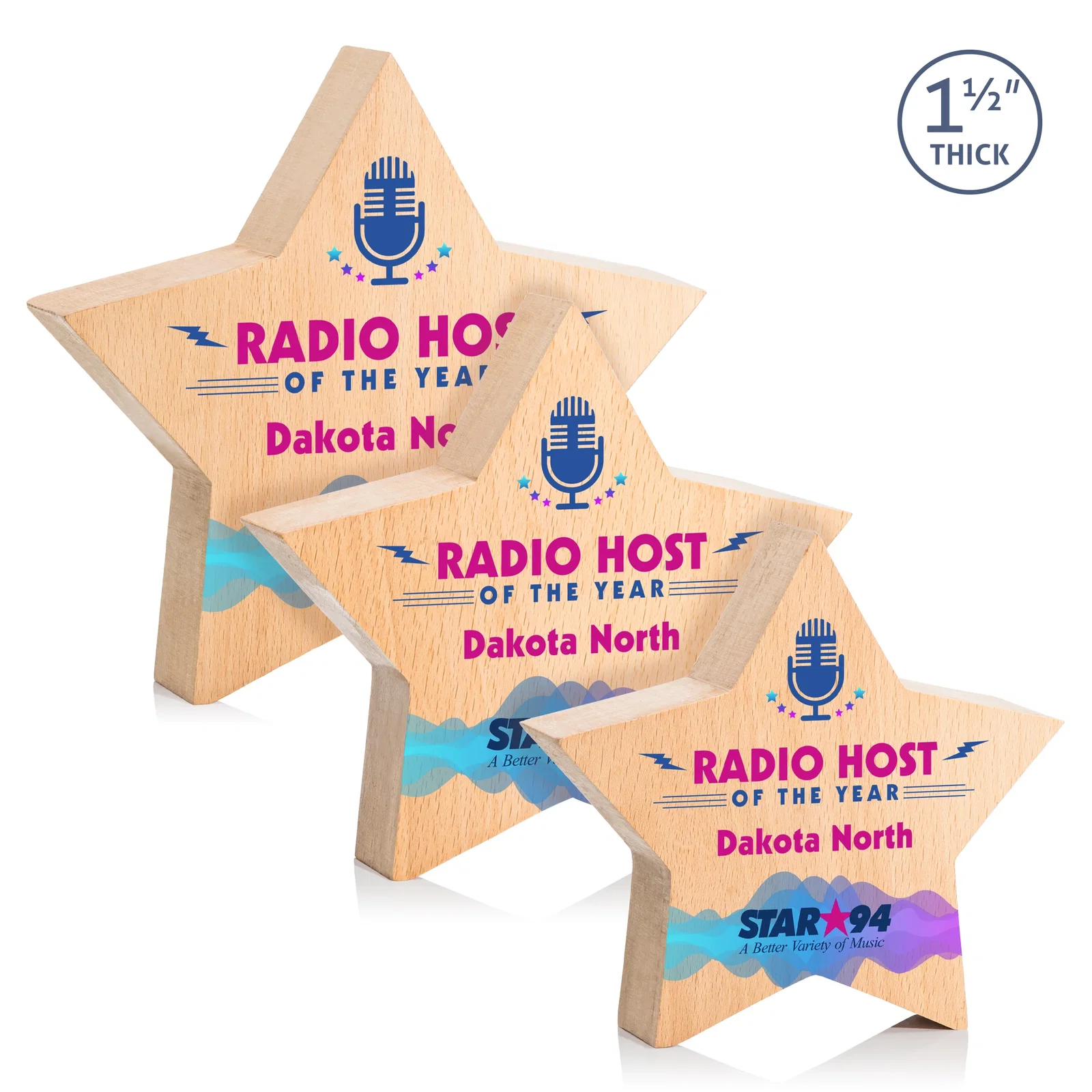 Custom Beechwood Freestanding Star Award for volunteer appreciation