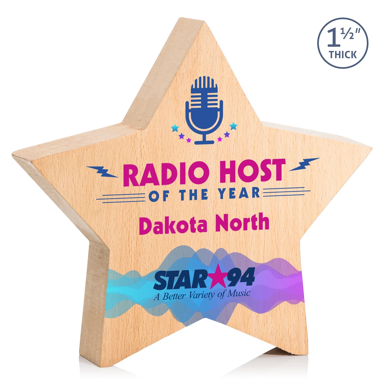 Personalized Beechwood Freestanding Star Award for employee recognition