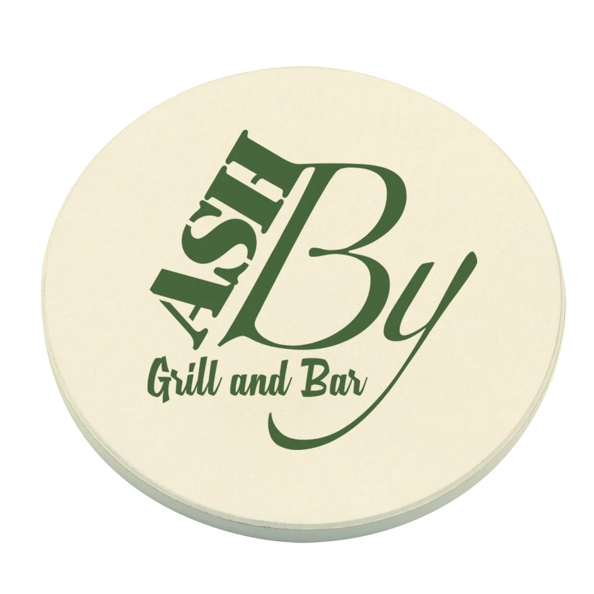 Round absorbent coaster measuring three and a half inches across