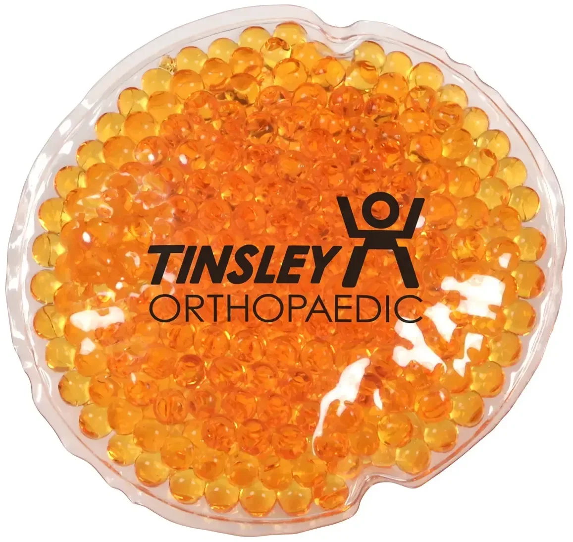 Branded Round Aqua Pearls Hot/Cold Pack shown from the side, promotional round gel therapy pack for wellness brands