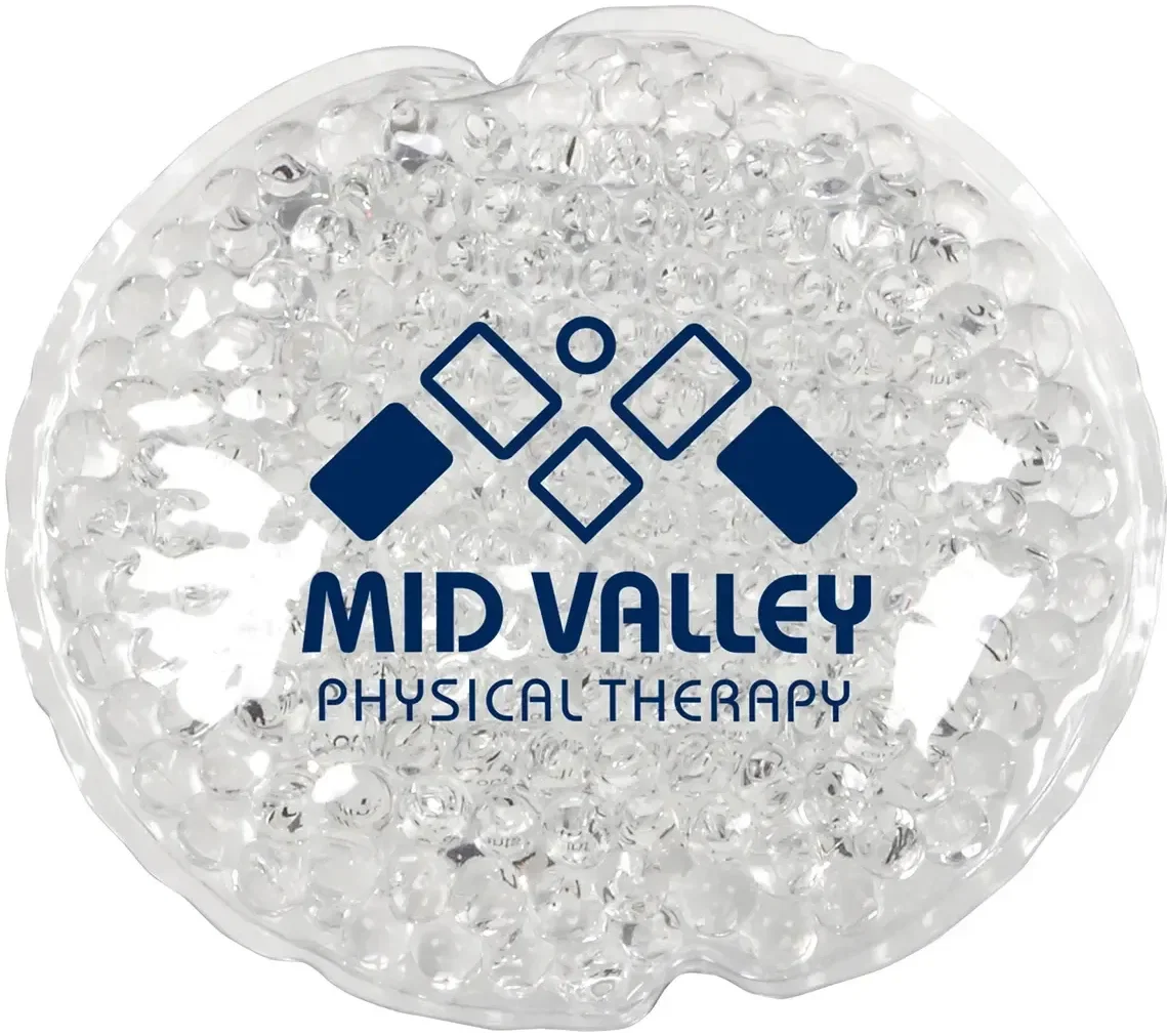 Custom Round Aqua Pearls Hot/Cold Pack back view, logo-ready round gel pack for healthcare giveaways