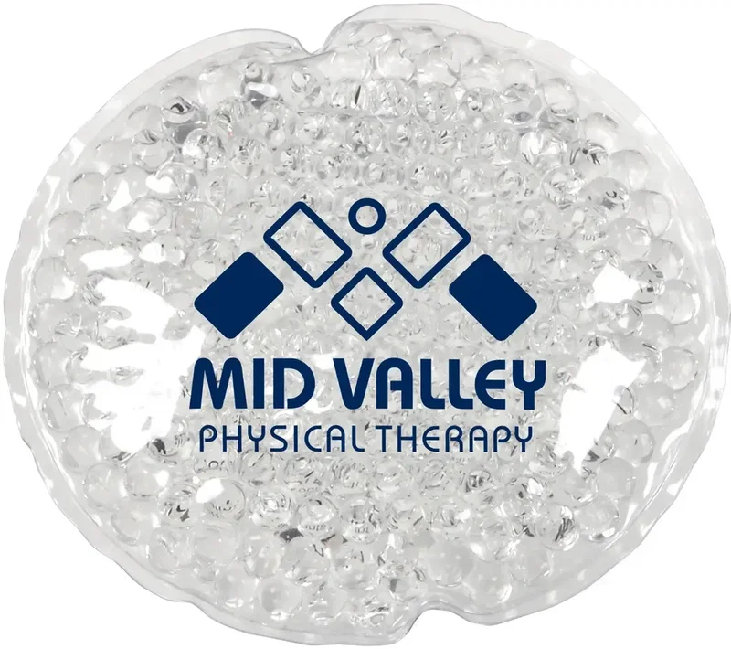 Custom Round Aqua Pearls Hot/Cold Pack back view, logo-ready round gel pack for healthcare giveaways