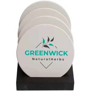 Round Ceramic Coaster: 4 Pc. Set with Stand