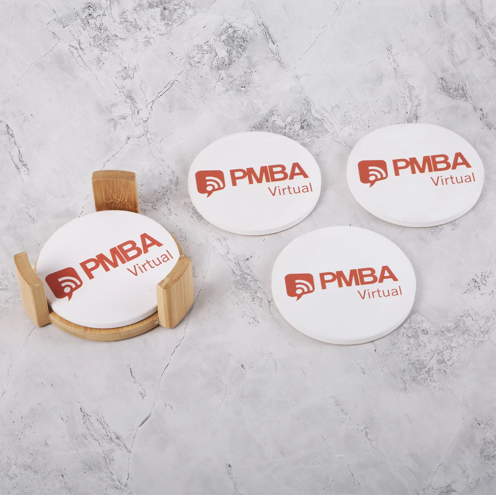 Round Ceramic Coaster: 4 Pc Set with Wood Stand — view 3