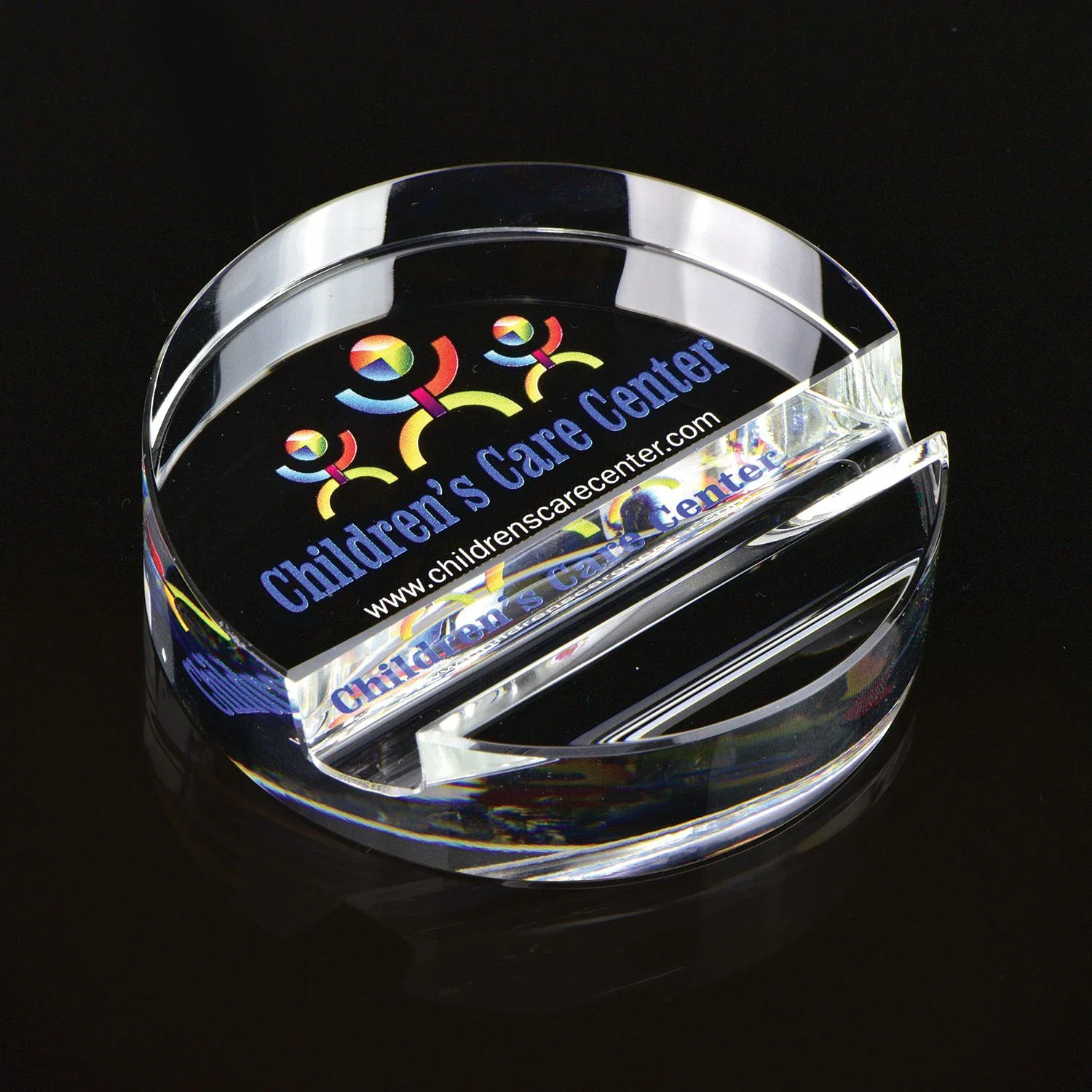 Round Crystal Phone Stand Paperweight — Clear — view 2