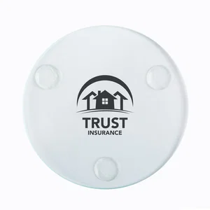 Round Glass Coaster, 3 7/8" Diameter with Silicone Pads