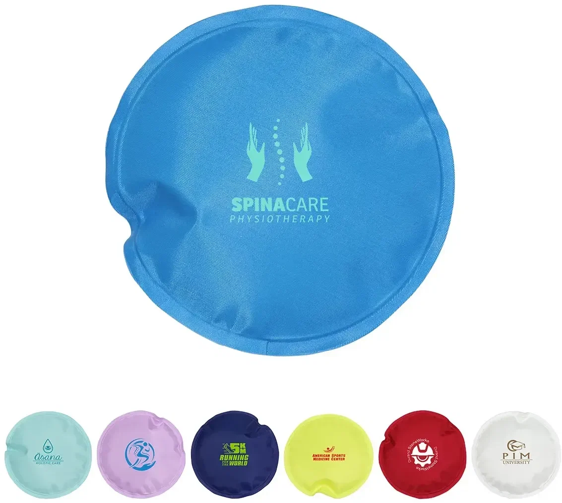 Round Nylon-Covered Hot/Cold Pack, custom therapy pack front view ready for a branded logo