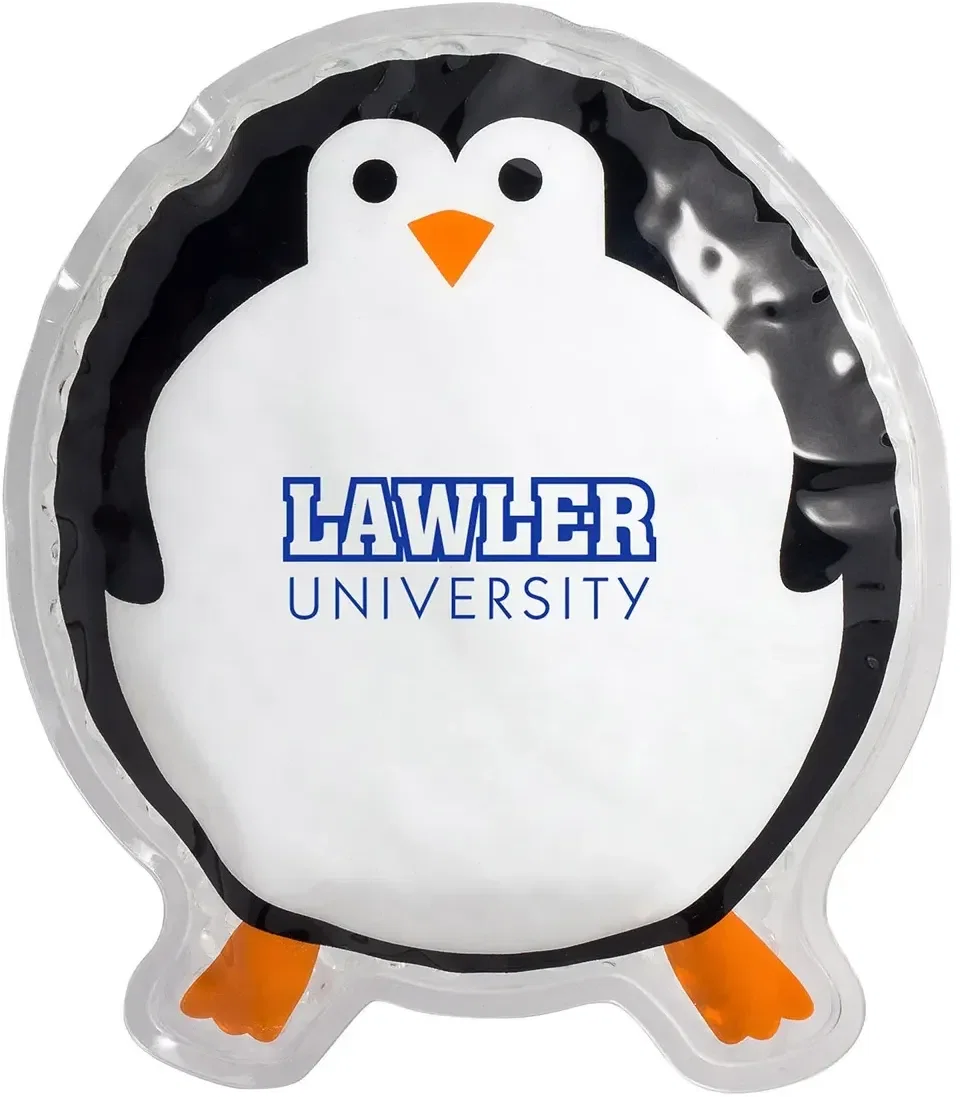 Round Penguin Hot/Cold Pack, custom branded penguin-shaped therapy pack, front view