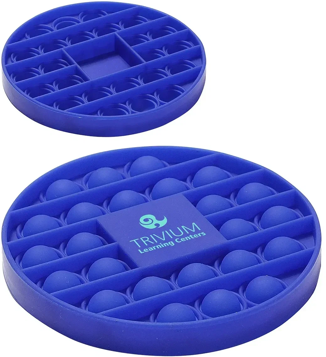 Side angle of the branded silicone push pop bubble game, a promotional sensory fidget toy