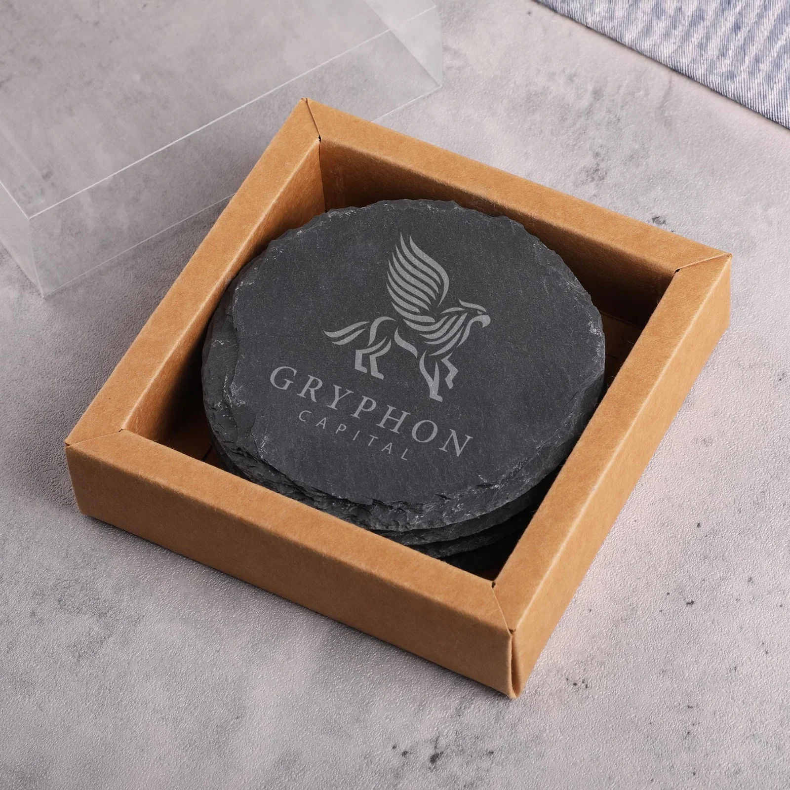 Round Slate 4 Pc. Coaster Set In Box — view 2