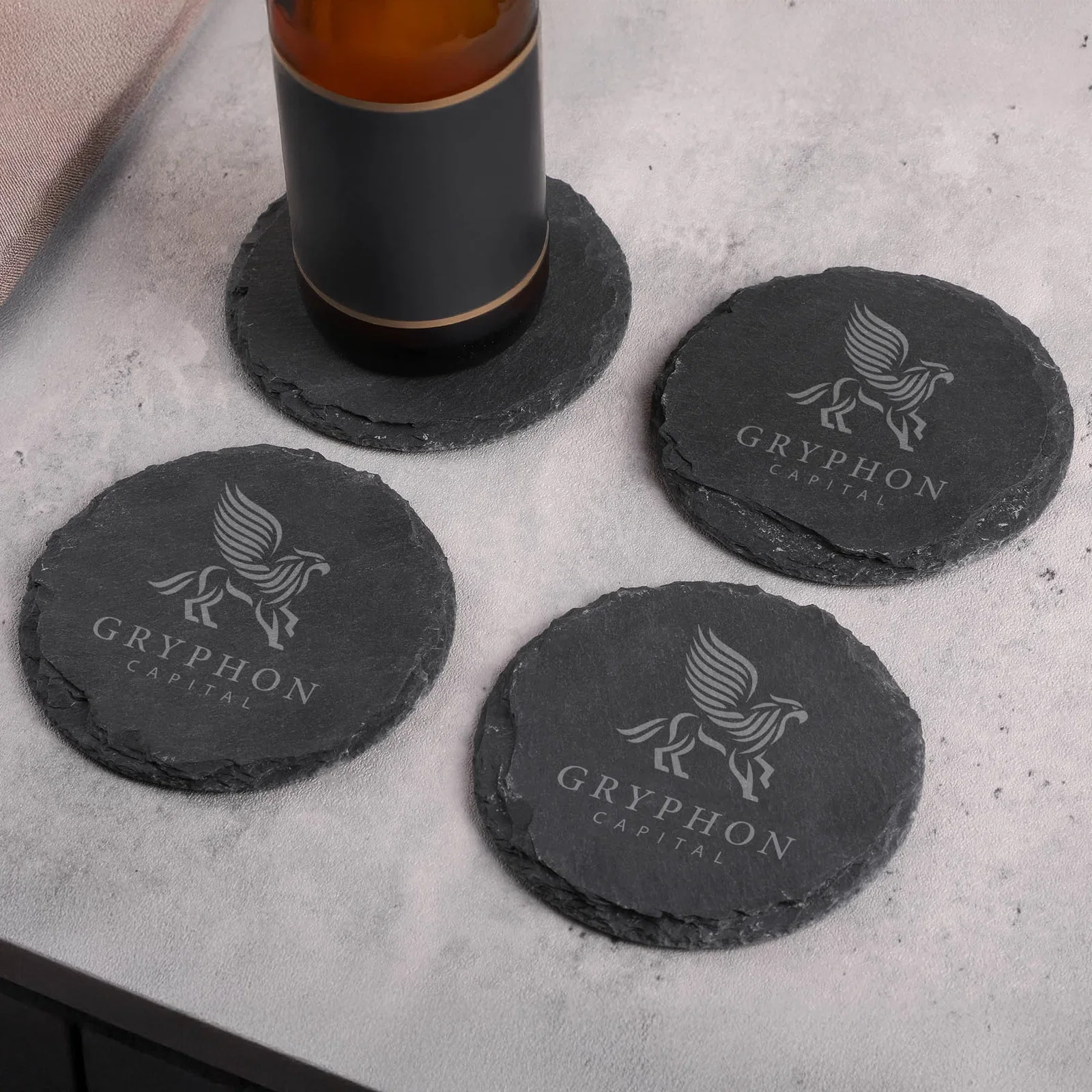 Round Slate 4 Pc. Coaster Set In Box — view 3
