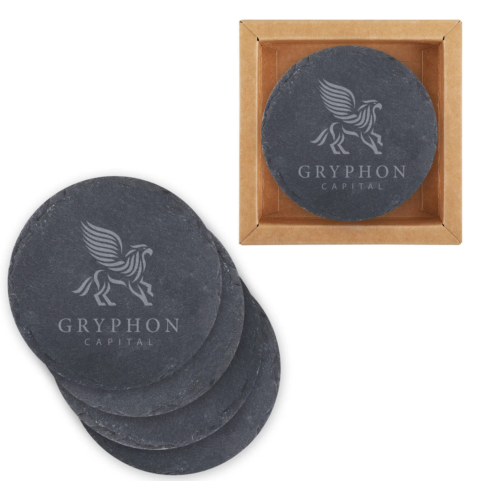 Round Slate 4 Pc. Coaster Set In Box — view 4