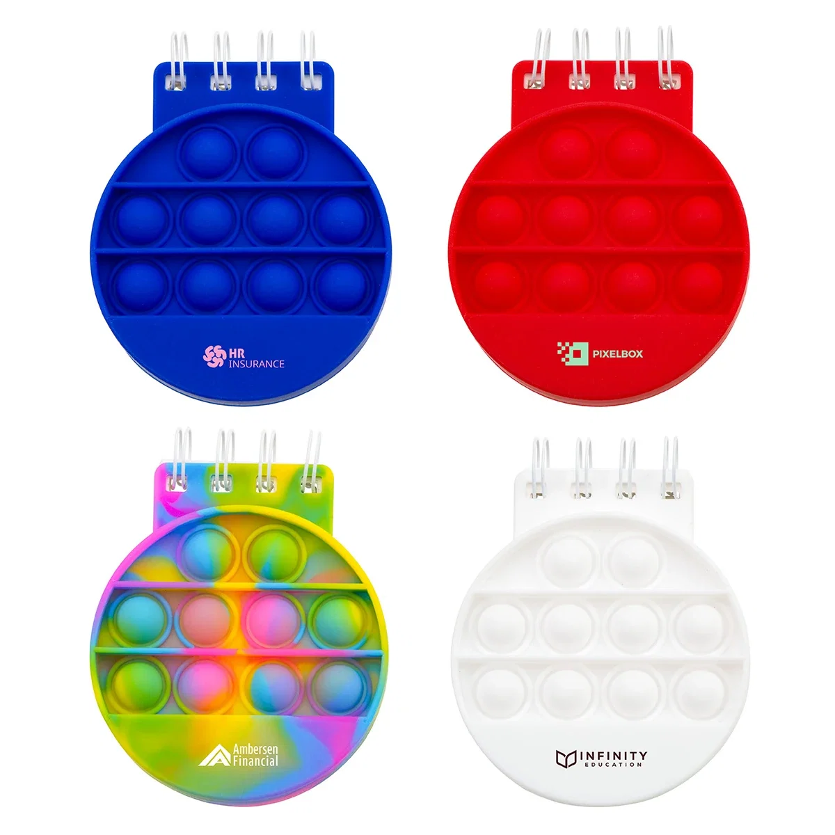 Custom Spiral Notebook Push Pop, front view of style 3 in the branded 5-style notebook set