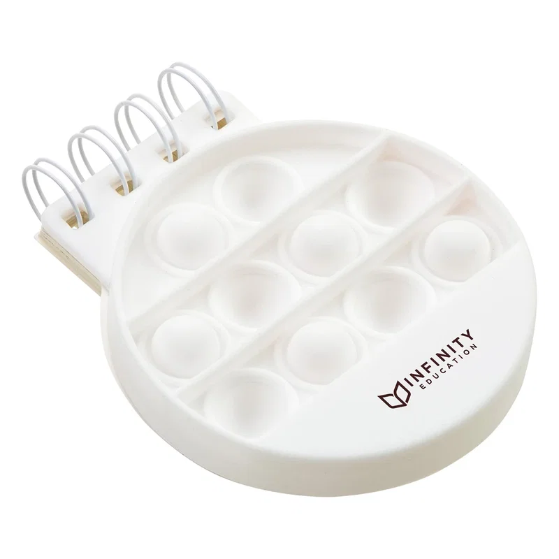 Promotional Spiral Notebook Push Pop on a desk, branded notebook lifestyle shot in style 1