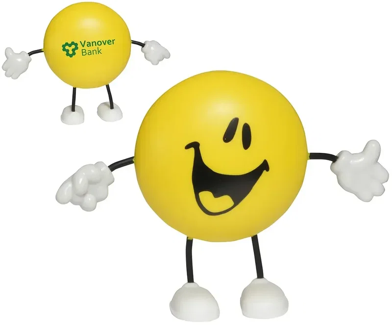 Emoticon Face Round Stress Reliever shown from the back, a branded round squeeze toy for custom logo campaigns