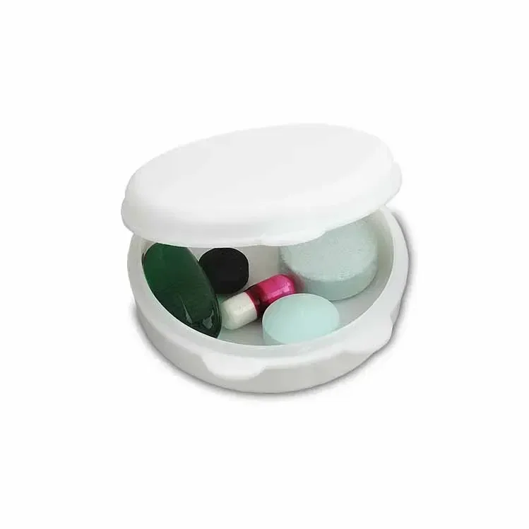 Round-The-Clock Pill Box. Compact polypropylene pill box with living-hinge lid for pharmacy giveaways, view 2