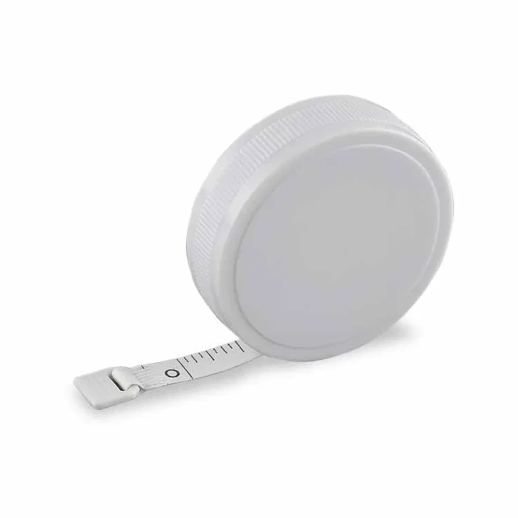 Round-The-House Auto-Rewind Tape Measure. Pocket-size 6-foot pull tape measure with inch and metric marks for realtor giveawa