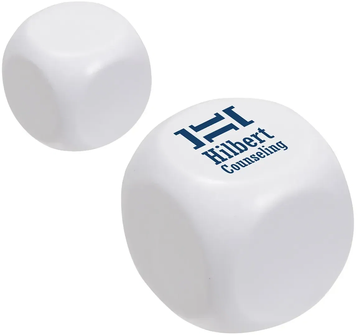 Custom Rounded Cube Serenity Squishy, branded slow-release squeeze toy front view with logo print