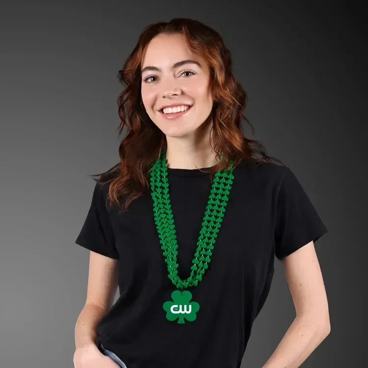 Rounded Mini Shamrocks Bead Necklace with Shamrock Medallion — view 2