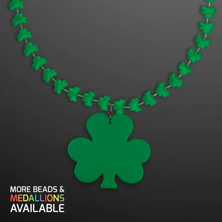 Rounded Mini Shamrocks Bead Necklace with Shamrock Medallion — view 3