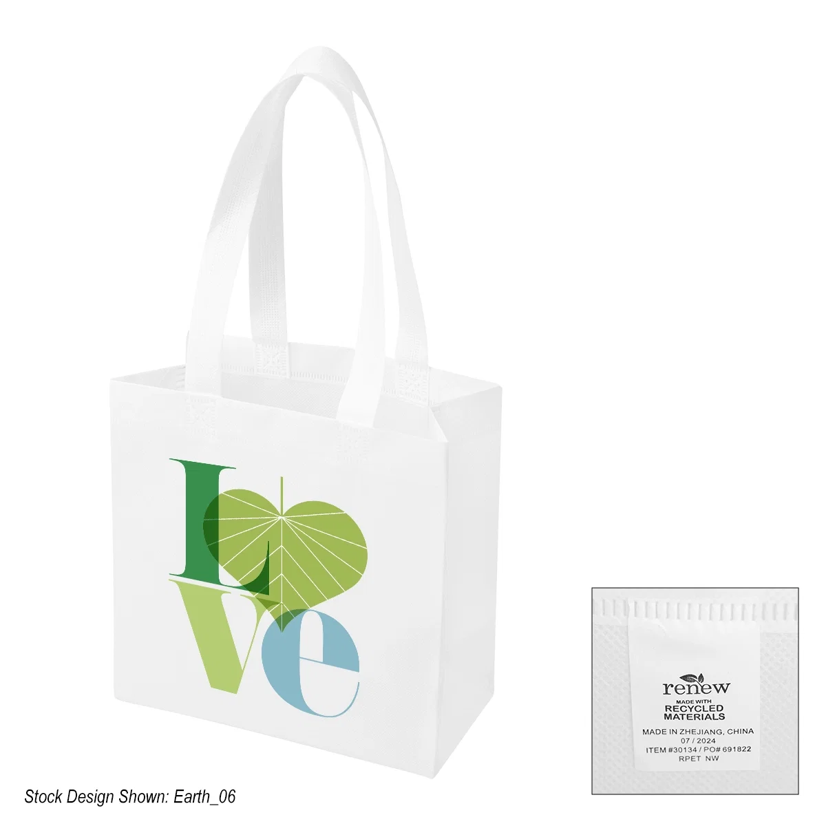 White non-woven shopper tote measuring nine inches square