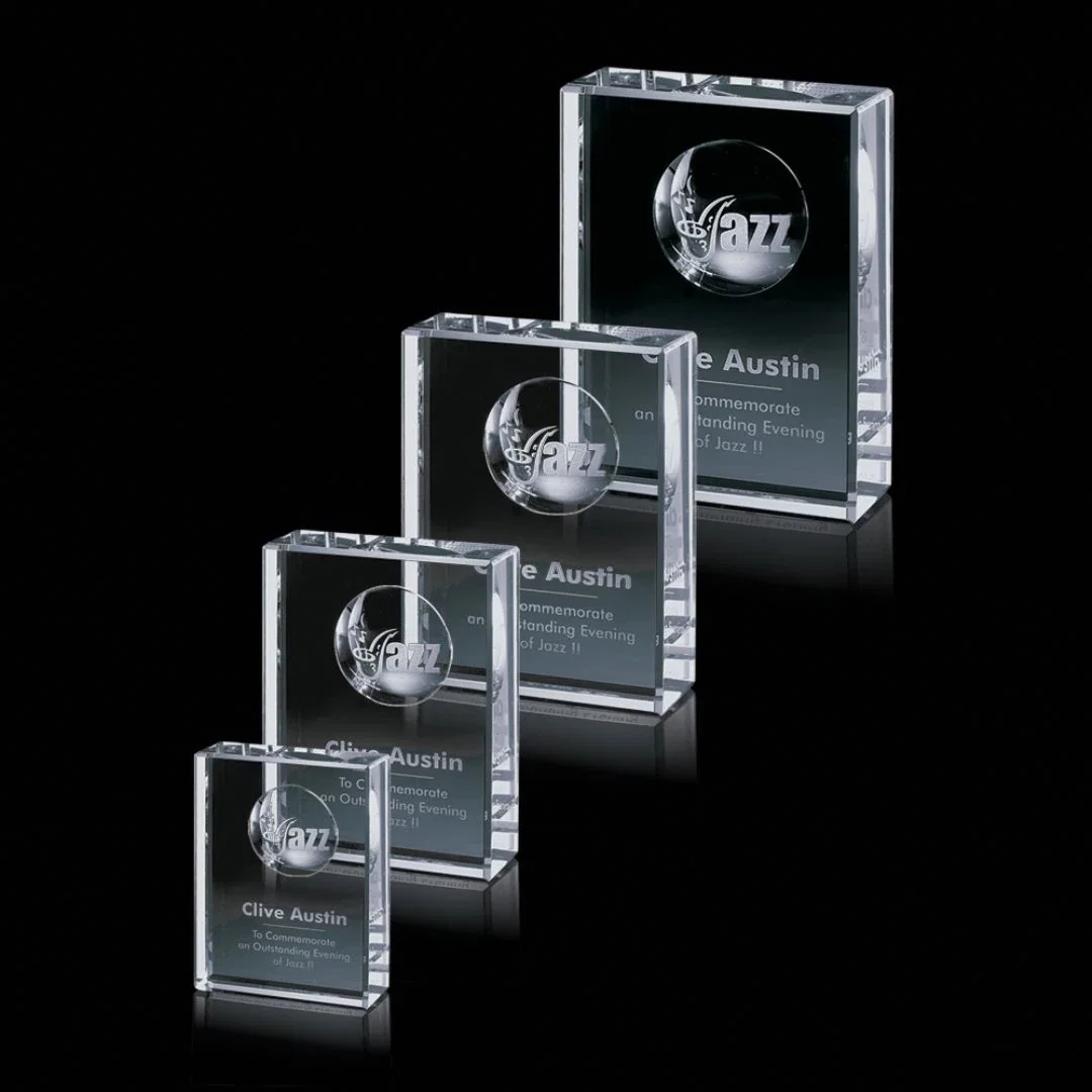 Custom Optical Crystal Award With a Separate Molded 3D Logo Area, awards for employee recognition