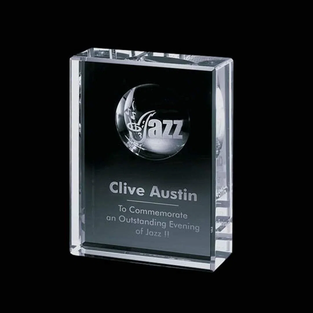 Custom Optical Crystal Award With a Separate Molded 3D Logo Area, awards for corporate award ceremonies