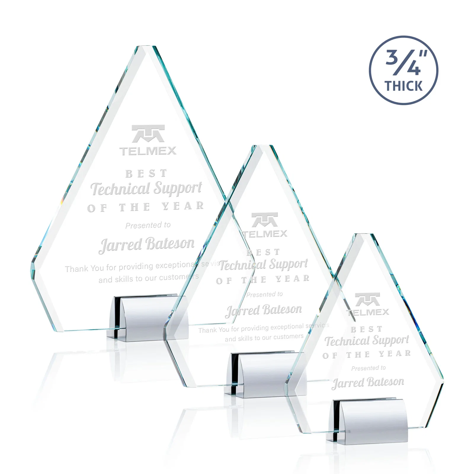 Custom Starfire Crystal Diamond Award on Double-Sided Chrome Base for employee recognition