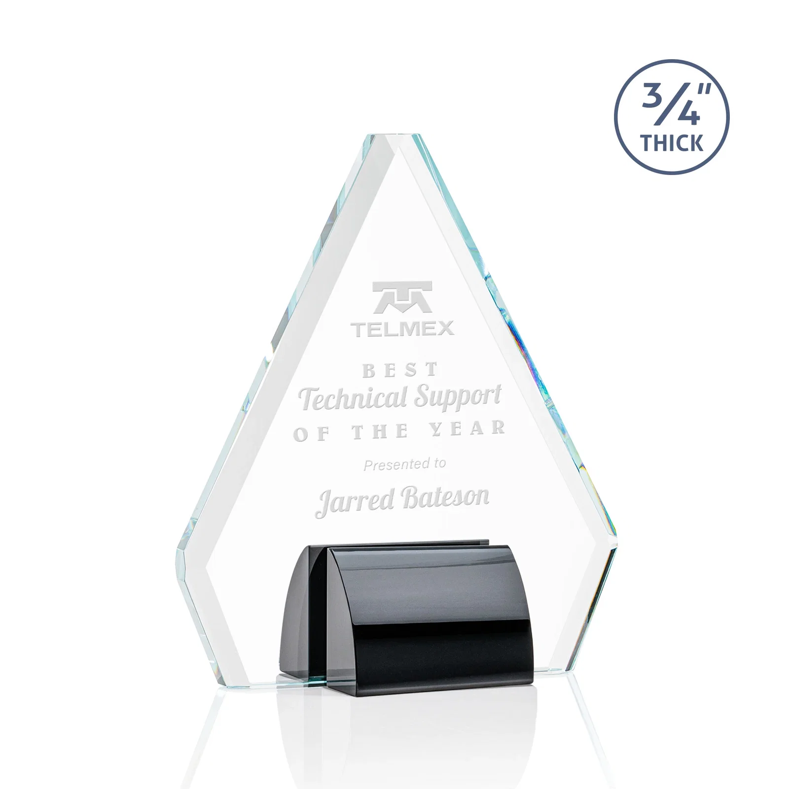 Custom Starfire Crystal Diamond Award on Double-Sided Chrome Base for volunteer appreciation