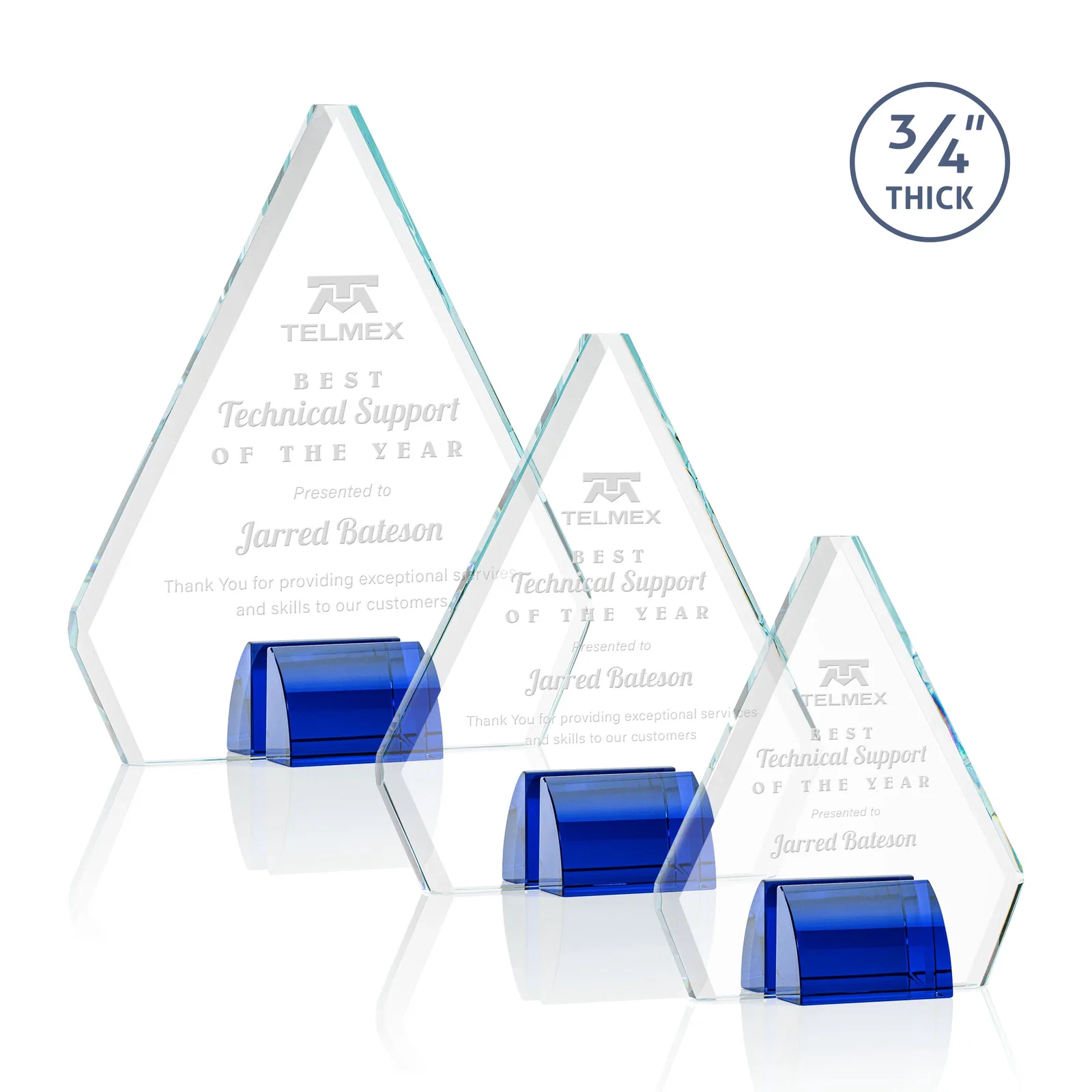Personalized Starfire Crystal Diamond Award on Double-Sided Chrome Base for employee recognition