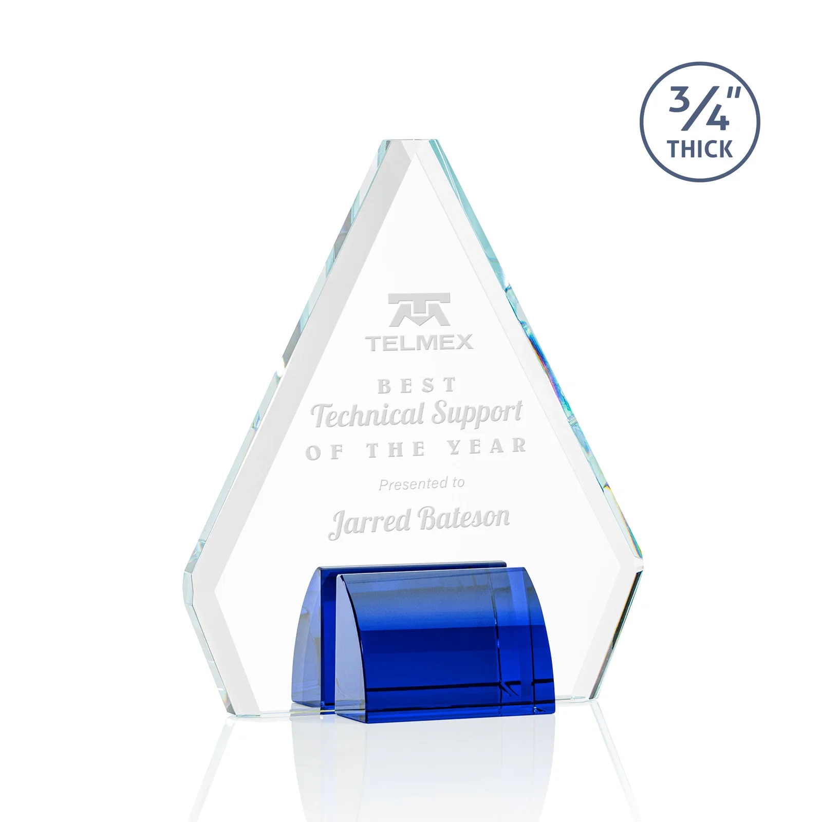 Personalized Starfire Crystal Diamond Award on Double-Sided Chrome Base for corporate award ceremonies